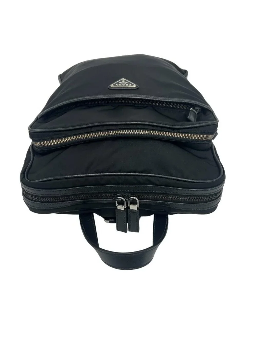 Prada Triangle Logo Tessuto Nylon Saffiano Leather Backpack Black